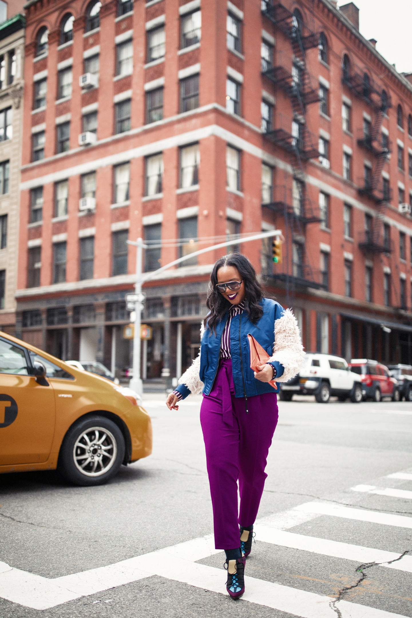 Purple ASOS Pants Bomber Jacket Faux Fur Sleeves