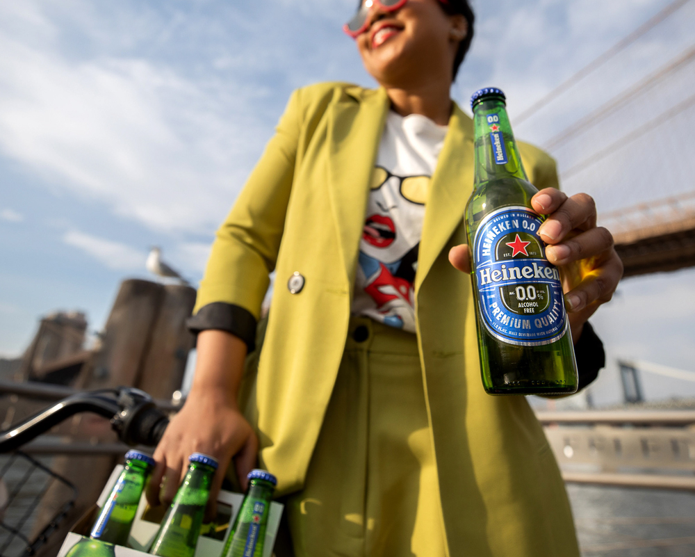 ASOS Citrus Green Suit on a Bicycle at Brooklyn Bridge Park